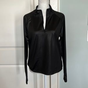 Quarter zip pullover from Stretch the Rules. Size S black shiny spandex.